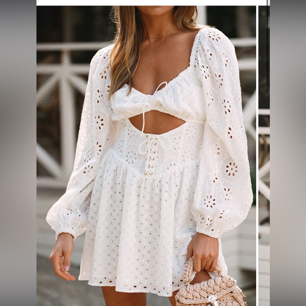 White floral corset mini dress -  Sabo Skirt Leyton Eyelet Dress